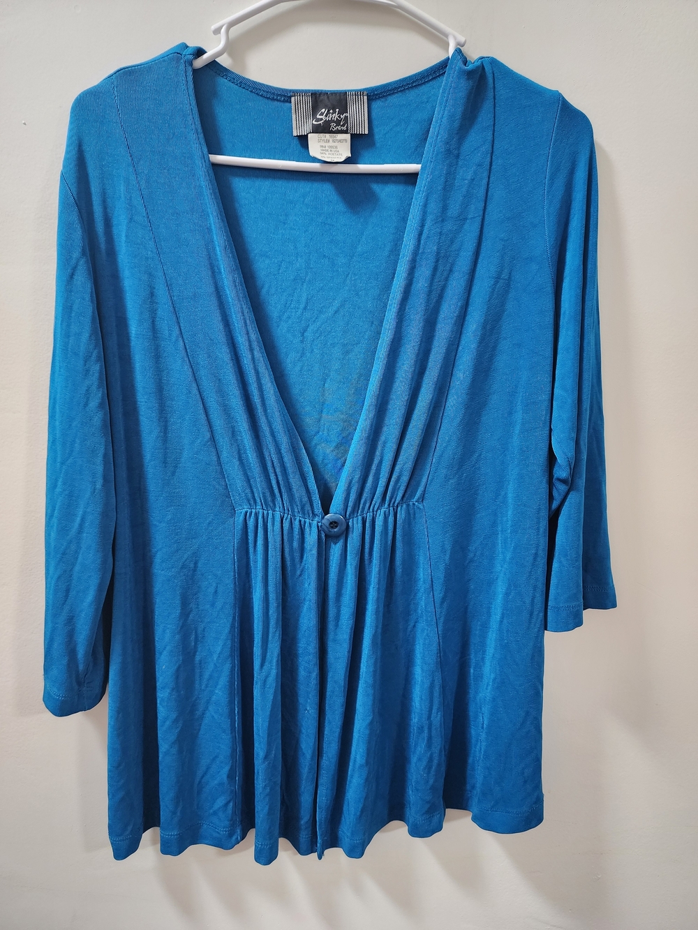 Slinky Brand Blue V-Neck Gathered Front Tunic  Size M